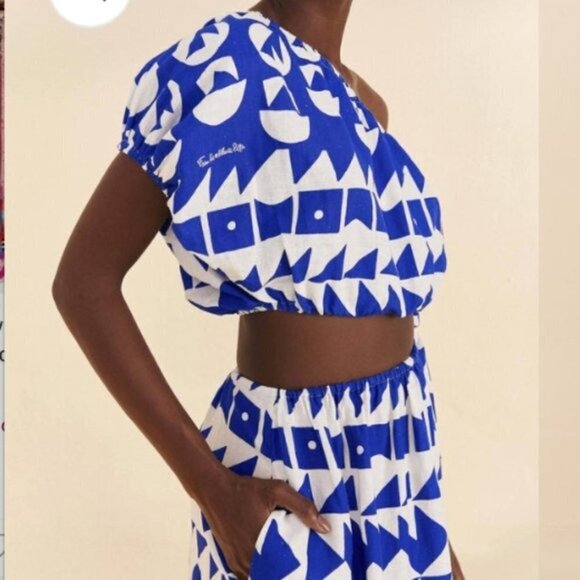 Farm Rio Off-White Pitta Tiles One-Shoulder Maxi Dress - Size Large - Picture 3 of 6